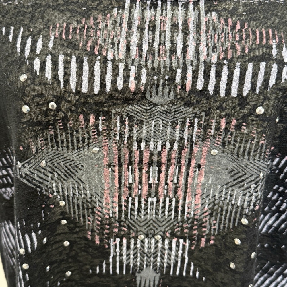 Cool Rock & Republic WM Size MED Black/Gray Burnout Studded Short Sleeve Shirt - Picture 3 of 9